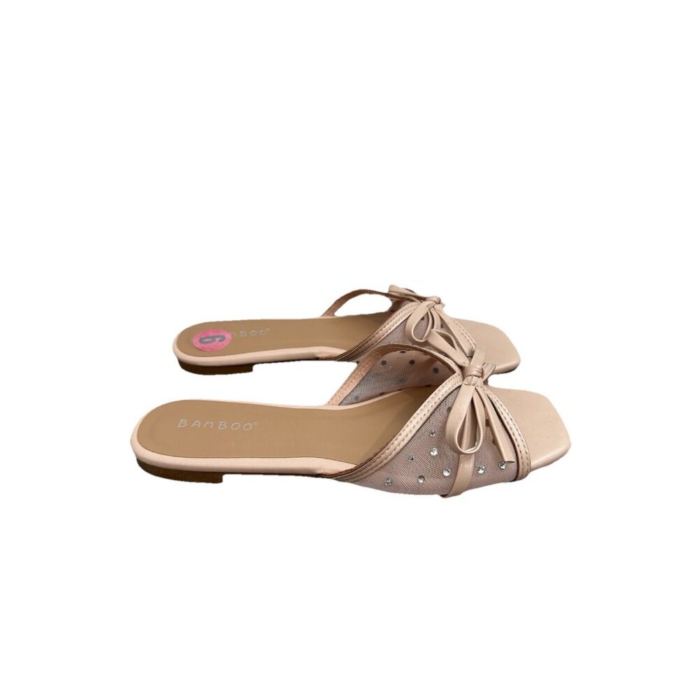 Bamboo Pink Buzzing 87 Slide Sandal Bow Rhinestones Bling Size 6